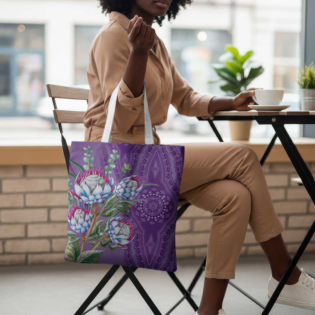 Africa King Proteas Dashiki Motif Tote Bag Violet Style