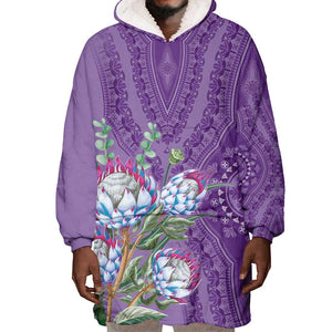 Afro King Proteas Dashiki Motif Wearable Blanket Hoodie Violet Style