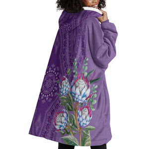 Afro King Proteas Dashiki Motif Wearable Blanket Hoodie Violet Style