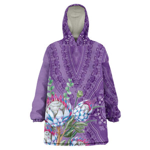 Afro King Proteas Dashiki Motif Wearable Blanket Hoodie Violet Style