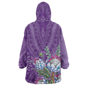 Afro King Proteas Dashiki Motif Wearable Blanket Hoodie Violet Style