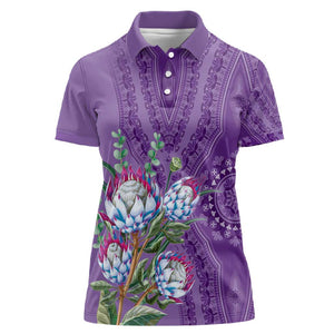 Afro King Proteas Dashiki Motif Women Polo Shirt Violet Style