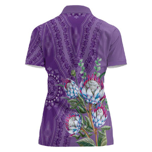 Afro King Proteas Dashiki Motif Women Polo Shirt Violet Style