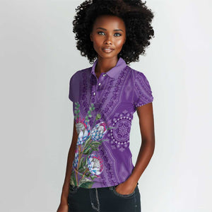 Afro King Proteas Dashiki Motif Women Polo Shirt Violet Style