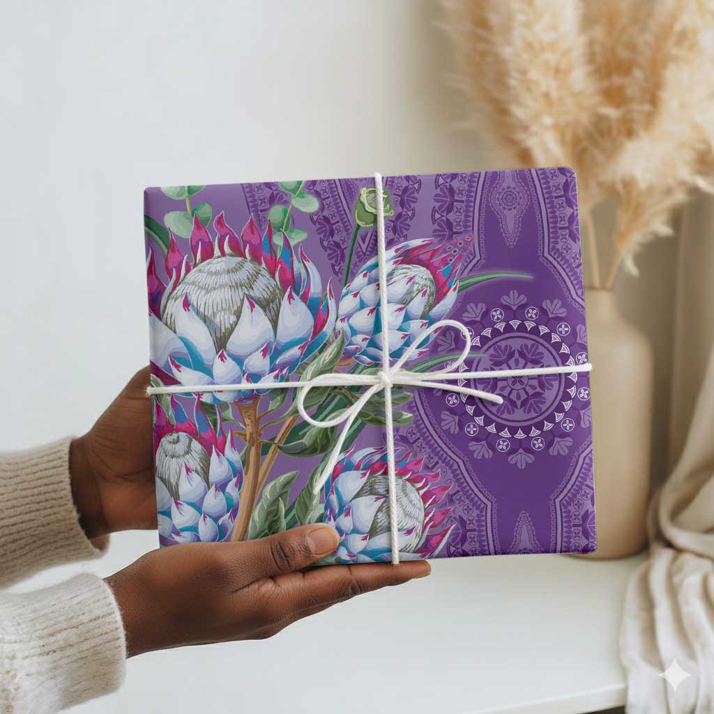 Africa King Proteas Dashiki Motif Wrapping Paper Violet Style - African Pride