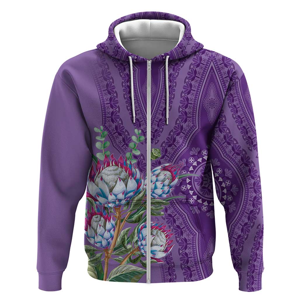 Afro King Proteas Dashiki Motif Zip Hoodie Violet Style