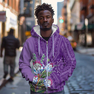 Afro King Proteas Dashiki Motif Zip Hoodie Violet Style