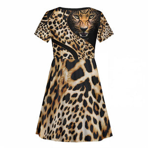 Afro Leopard Skin Pattern Kid Short Sleeve Dress Version 01