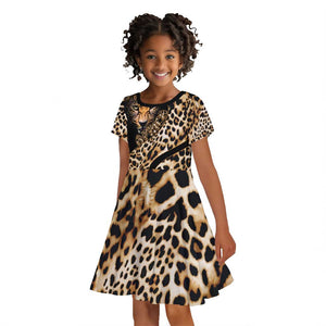 Afro Leopard Skin Pattern Kid Short Sleeve Dress Version 01