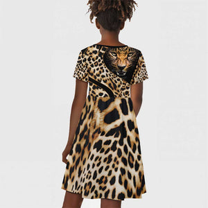 Afro Leopard Skin Pattern Kid Short Sleeve Dress Version 01