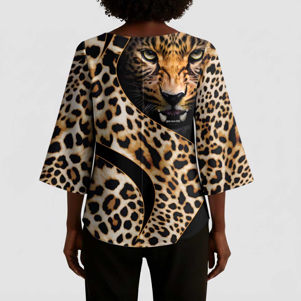 Africa Leopard Skin Pattern Kimono Sleeve Blouse Version 01