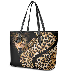 Afro Leopard Skin Pattern Leather Tote Bag Version 01