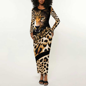 Afro Leopard Skin Pattern Long Sleeve Bodycon Dress Version 01