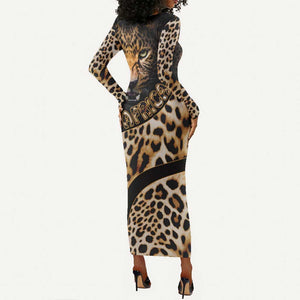 Afro Leopard Skin Pattern Long Sleeve Bodycon Dress Version 01