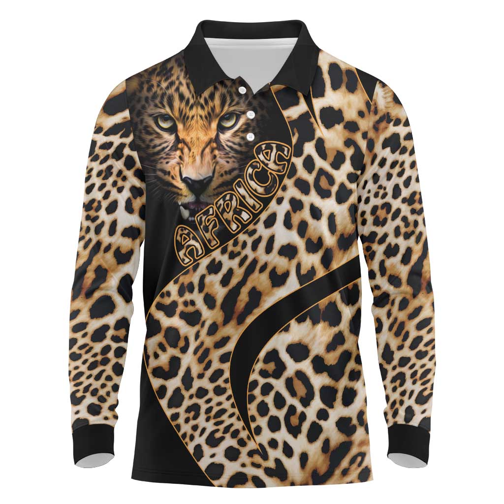 Afro Leopard Skin Pattern Long Sleeve Polo Shirt Version 01