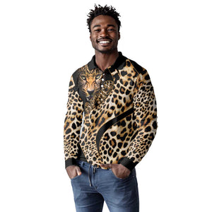 Afro Leopard Skin Pattern Long Sleeve Polo Shirt Version 01