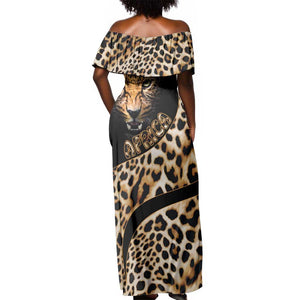 Afro Leopard Skin Pattern Off Shoulder Maxi Dress Version 01