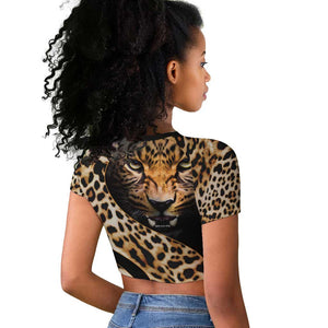 Afro Leopard Skin Pattern Raglan Cropped T shirt Version 01