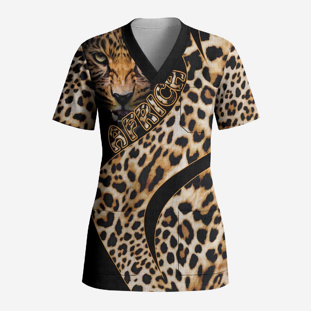 Africa Leopard Skin Pattern Scrub Top Version 01