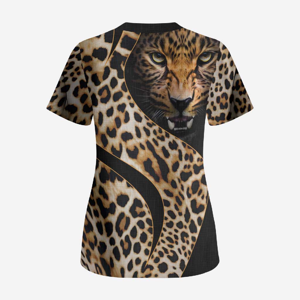 Africa Leopard Skin Pattern Scrub Top Version 01