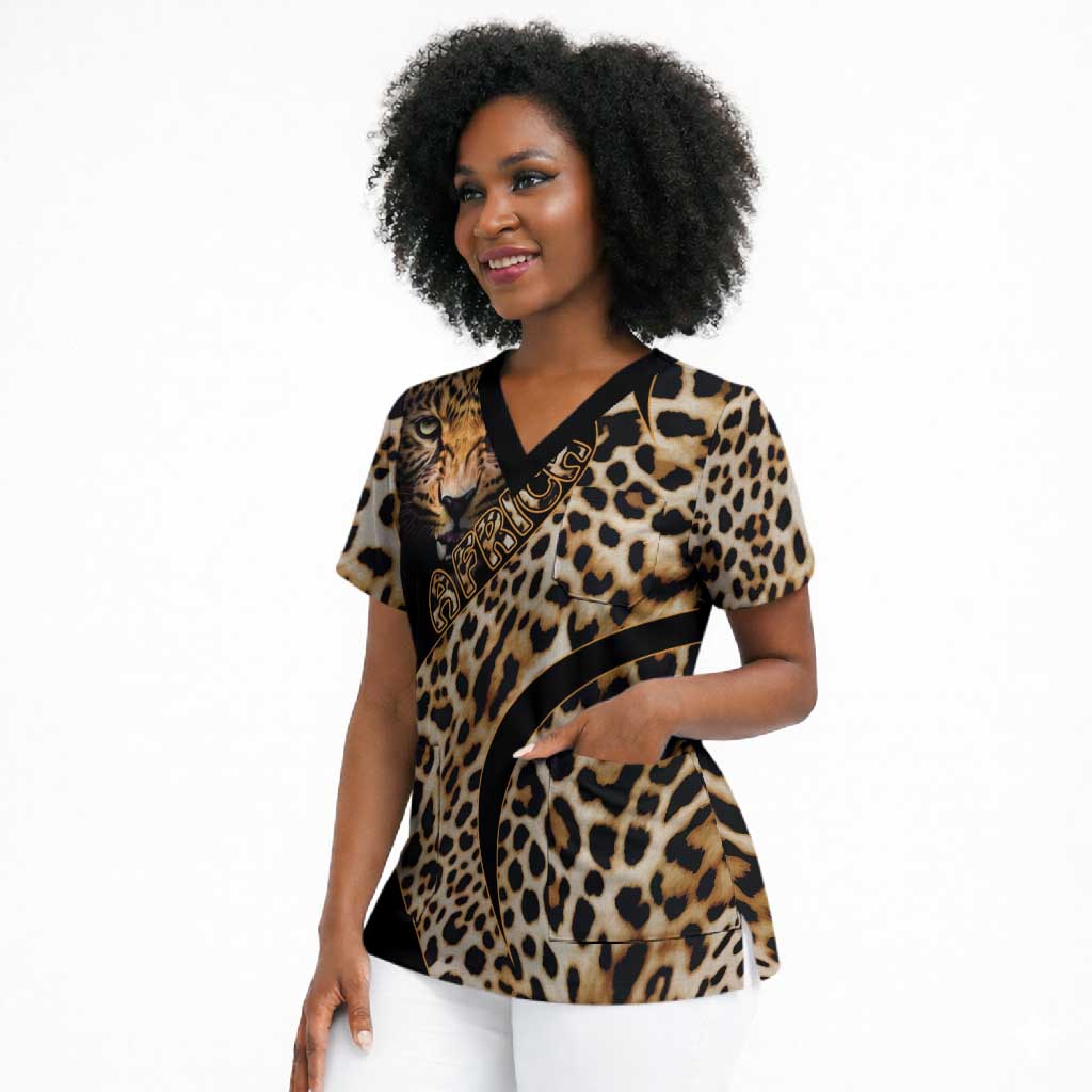 Africa Leopard Skin Pattern Scrub Top Version 01