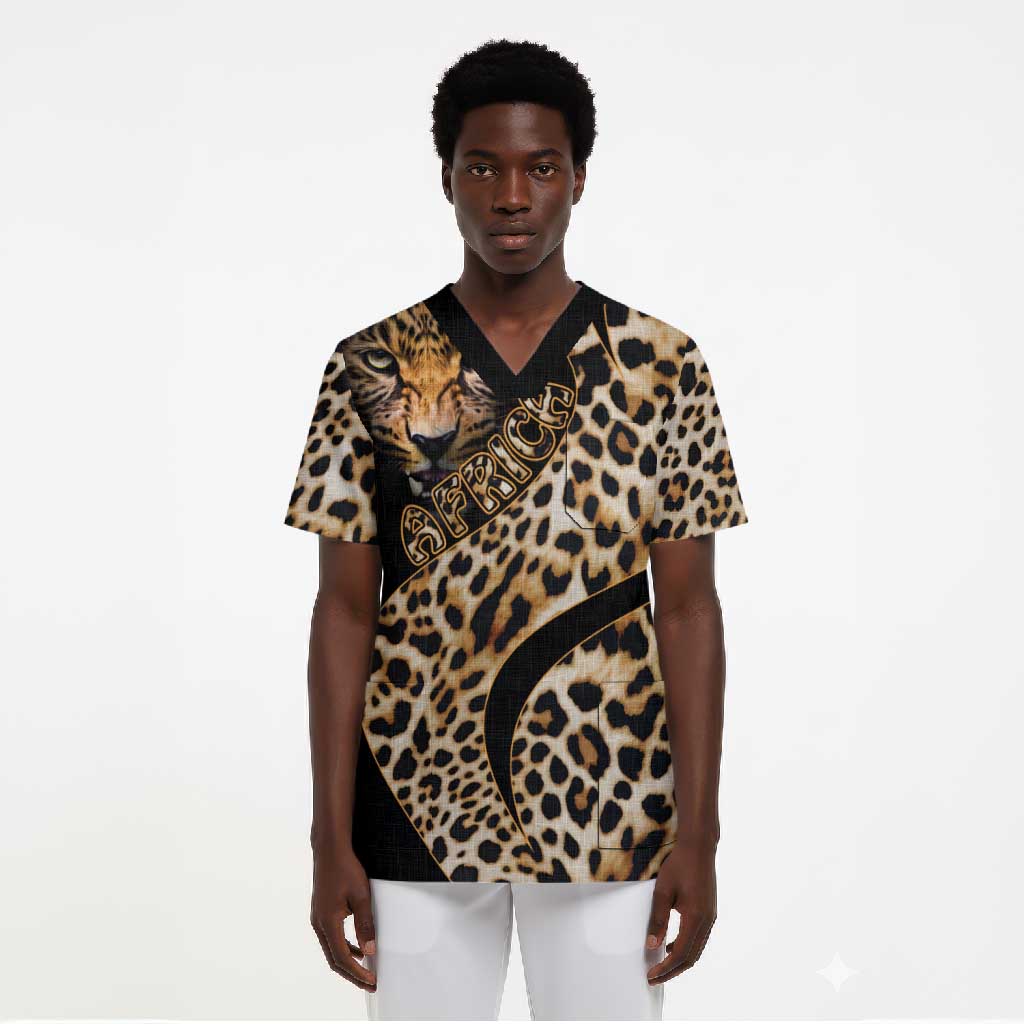 Africa Leopard Skin Pattern Scrub Top Version 01