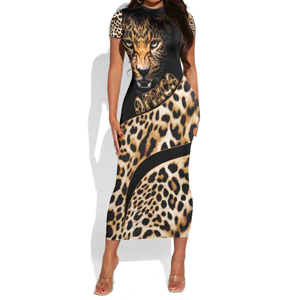 Afro Leopard Skin Pattern Short Sleeve Bodycon Dress Version 01