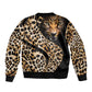 Afro Leopard Skin Pattern Sleeve Zip Bomber Jacket Version 01