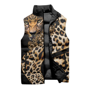 Africa Leopard Skin Pattern Sleeveless Puffer Jacket Version 01