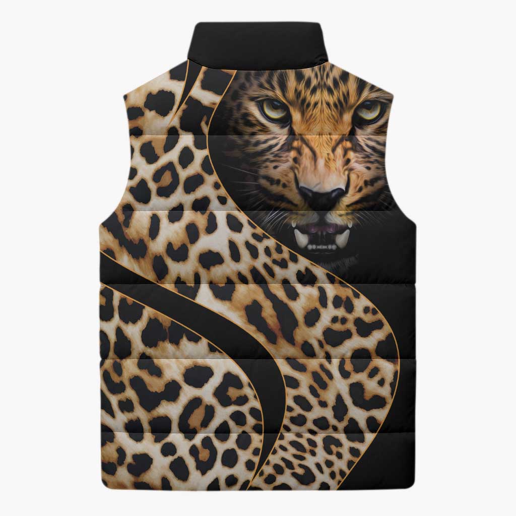 Africa Leopard Skin Pattern Sleeveless Puffer Jacket Version 01