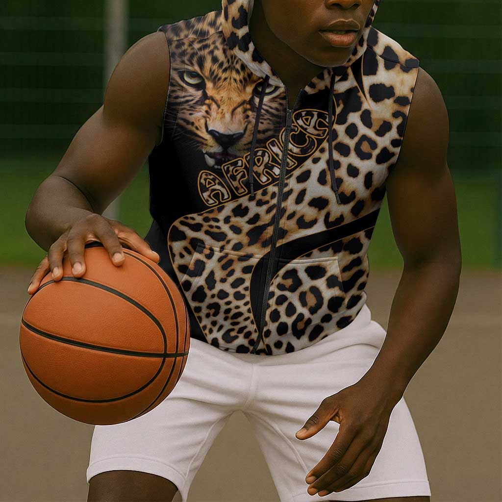 Afro Leopard Skin Pattern Sleeveless Zip Hoodie Version 01 - African Pride