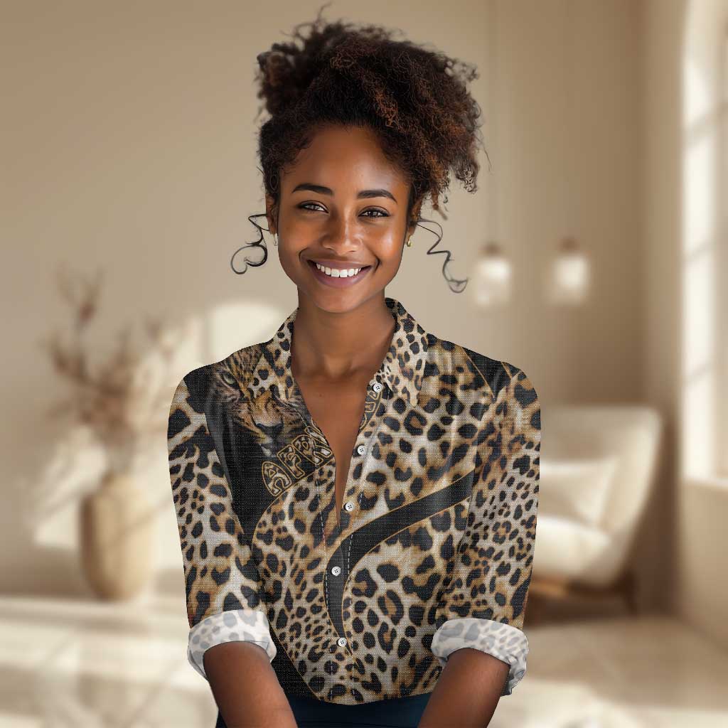 Afro Leopard Skin Pattern Women Casual Shirt Version 01