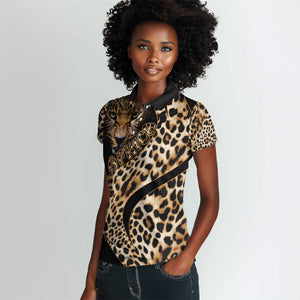 Afro Leopard Skin Pattern Women Polo Shirt Version 01