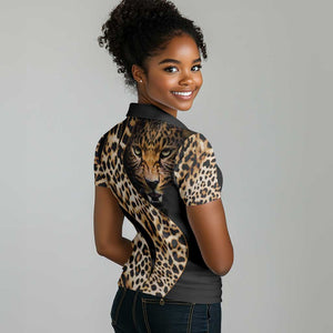 Afro Leopard Skin Pattern Women Polo Shirt Version 01