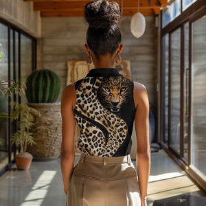 Afro Leopard Skin Pattern Women Sleeveless Polo Shirt Version 01