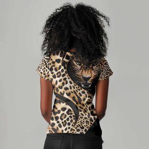 Afro Leopard Skin Pattern Women V-Neck T-Shirt Version 01