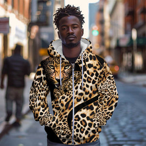 Afro Leopard Skin Pattern Zip Hoodie Version 01