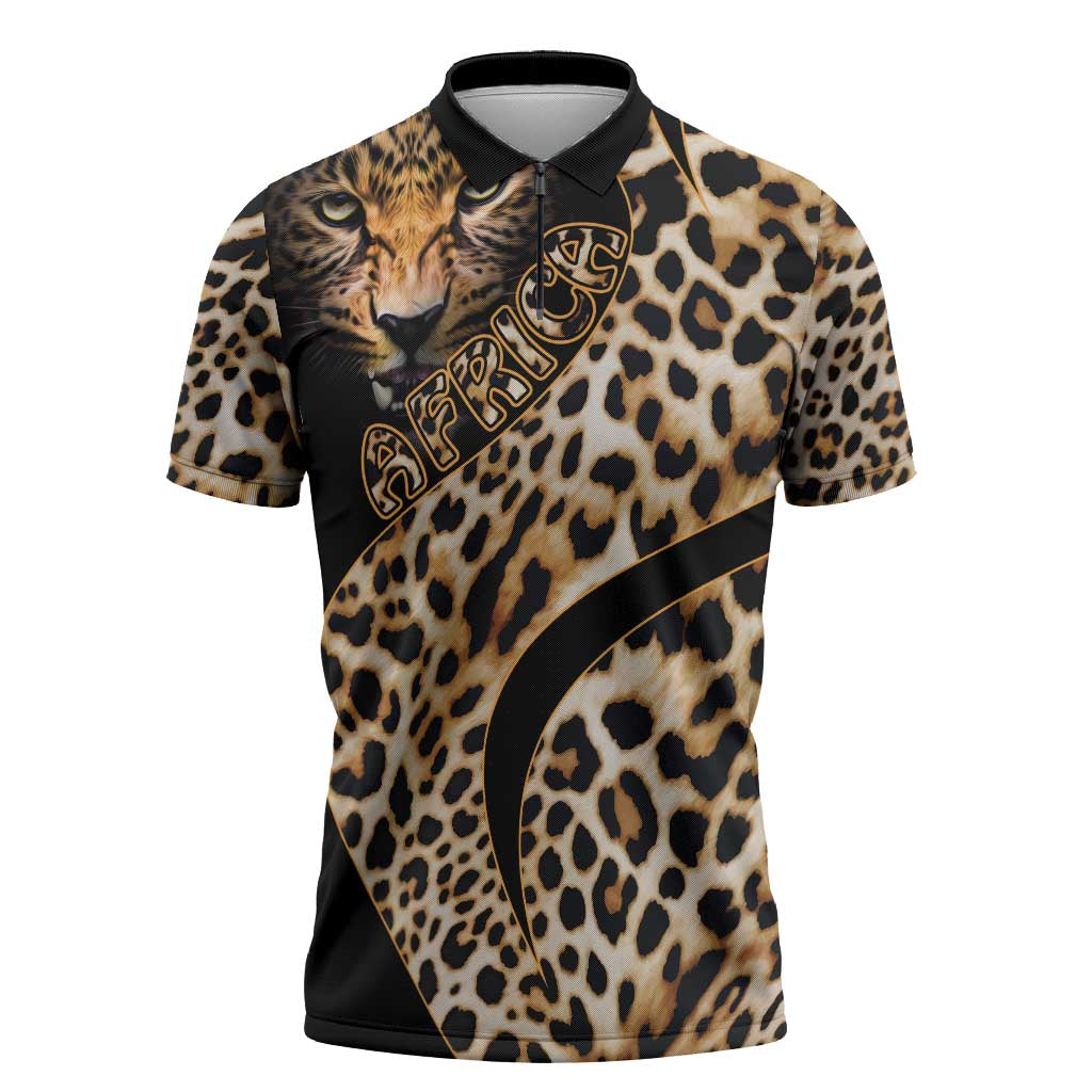 Africa Leopard Skin Pattern Zipper Polo Shirt Version 01