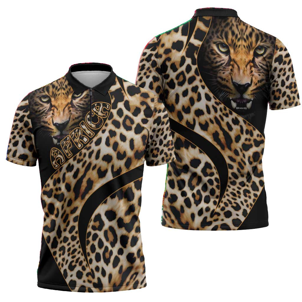 Africa Leopard Skin Pattern Zipper Polo Shirt Version 01