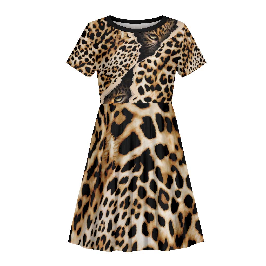 Afro Leopard Skin Pattern Kid Short Sleeve Dress Version 02