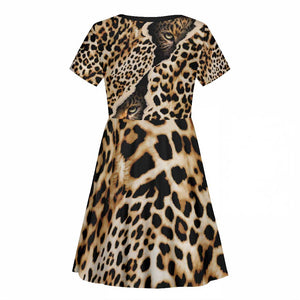 Afro Leopard Skin Pattern Kid Short Sleeve Dress Version 02