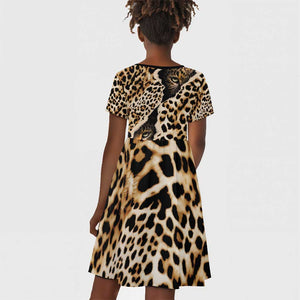 Afro Leopard Skin Pattern Kid Short Sleeve Dress Version 02