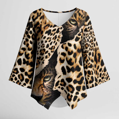 Africa Leopard Skin Pattern Kimono Sleeve Blouse Version 02