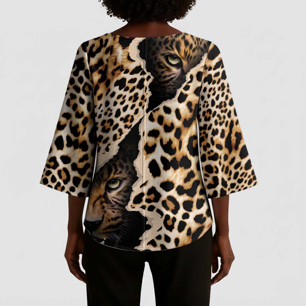 Africa Leopard Skin Pattern Kimono Sleeve Blouse Version 02