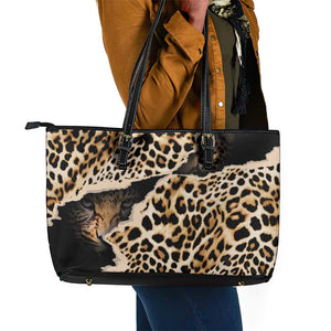 Afro Leopard Skin Pattern Leather Tote Bag Version 02