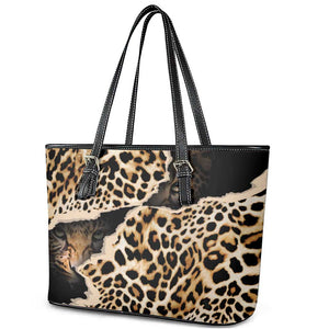 Afro Leopard Skin Pattern Leather Tote Bag Version 02