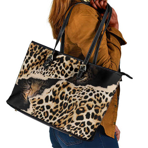 Afro Leopard Skin Pattern Leather Tote Bag Version 02