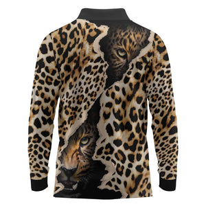 Afro Leopard Skin Pattern Long Sleeve Polo Shirt Version 02