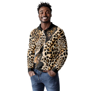 Afro Leopard Skin Pattern Long Sleeve Polo Shirt Version 02