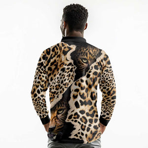 Afro Leopard Skin Pattern Long Sleeve Polo Shirt Version 02